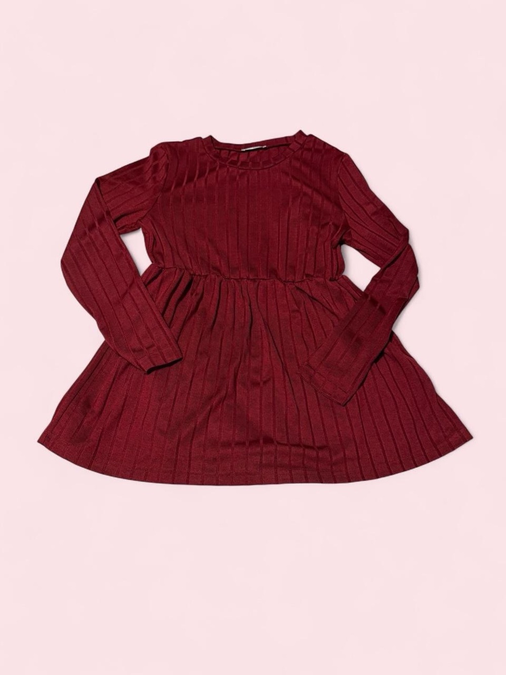 Ribbed Long-Sleeve Blouse Dress - Deep Wine